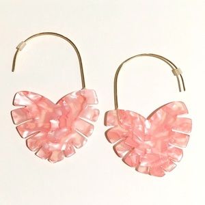 Pink Shimmery Heart Drop Wire Earrings